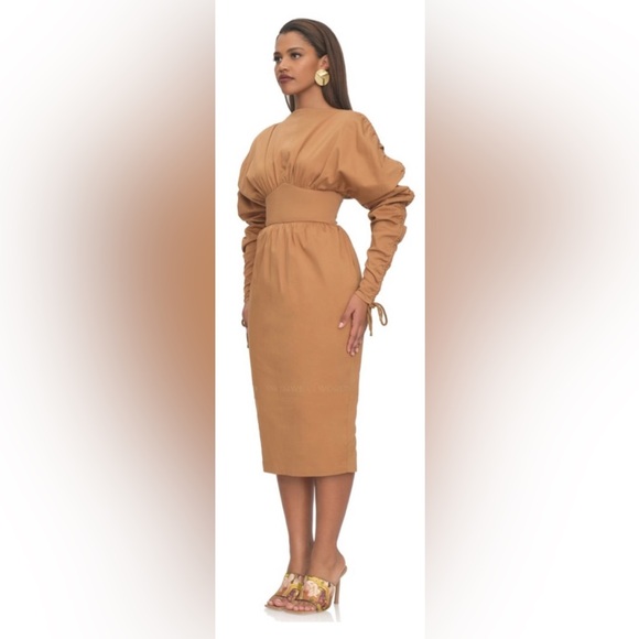 Andrea Iyamah Palla Dress Caramel Corset Midi NWT - Picture 9 of 12